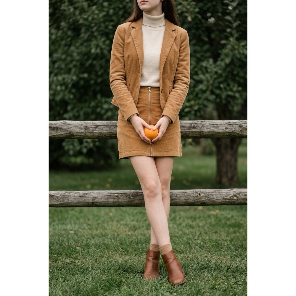Wild Fable Tan Corduroy Mini Skirt Full Zip Front High Waist 00 Retro 90s Y2K